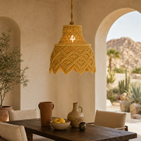 Abat-jour suspendu en macramé jaune moutarde fait main, lampe suspendue en corde de coton bohème pour la décoration de chambre, café, hôtel