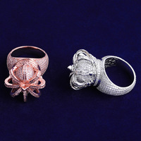 Vollständig mit Zirkonia besetzter Messing-Hip-Hop-Ring mit 3D-Krone, 18 Karat echtvergoldet, breiter Bling-Fingerring für Herren, Partyschmuck