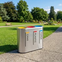 Poubelle de recyclage à 3 compartiments en acier inoxydable, poubelle à déchets séparés commerciale, ouverte, intérieure/extérieure, 126L