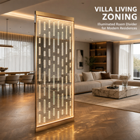 Cloison de séparation en verre cristal lumineuse de luxe sur mesure, cadre en acier inoxydable, cloison LED lumineuse pour hôtel, villa