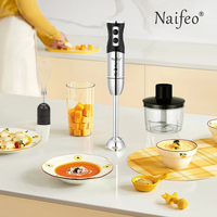 Mixeur plongeant 2 vitesses en acier inoxydable avec commandes à bouton-poussoir, capacité 600 ml, 300 W, 4 lames en plastique, pour préparation d'aliments pour bébés