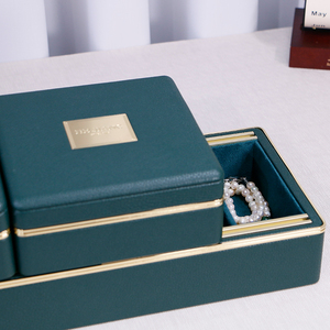 Cao cấp PU da đồ trang sức hiển thị trường hợp tổ chức kim loại nhung gỗ vòng dây chuyền trượt bộ sưu tập hộp - Product Image 3