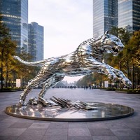Sculpture de tigre et de léopard en acier inoxydable sur mesure, grande taille, pour l'aménagement paysager extérieur, ornements abstraits d'animaux en acier inoxydable