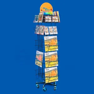 Armação de arame móvel 2019 dispositivo elétrico da loja de livro suporte de chão de metal bolso titular rotativo calendário display rack de aço de varejo