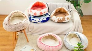 Vente en gros de paniers de lit écologiques pour animaux de compagnie en jonc de mer motif solide nid à fourrure long en peluche d'hiver - Product Image 5