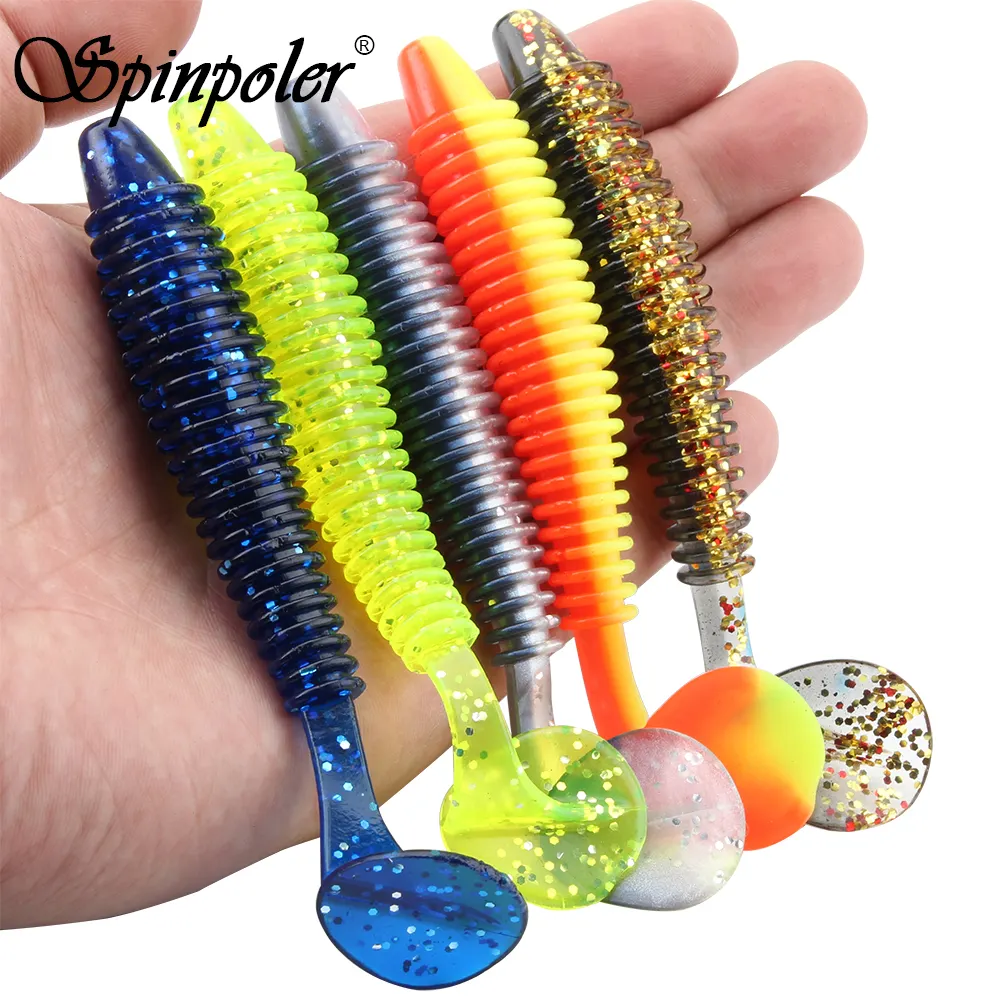 Spinpoler 4.7"/0.4oz Worms Soft plastic Bait T tail Swimbait saltwater Fishing Lure Artificial Double Color Silicone Tackle
