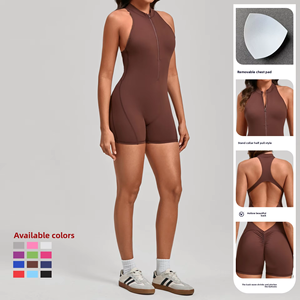 Tuta Corta Senza Maniche da Donna per Allenamento, con Zip, Pantaloncini Integrati, Body Aderente Sexy Monopezzo - Product Image 6