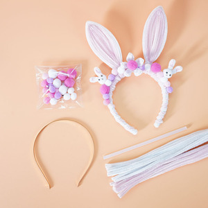 Diadema de orejas de conejo de Pascua con limpiapipas, kit de manualidades DIY, accesorio de pelo de peluche lindo <span class=keywords><strong>para</strong></span> niñas, fiesta de primavera - Product Image 1