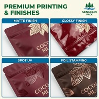 Pochette refermable en Mylar avec fenêtre transparente et finition noire mate pour ingrédients en poudre, personnalisable avec logo, pour la vente en gros