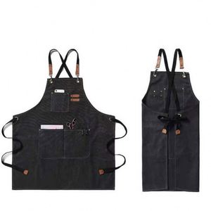 Delantal Elegante de Lona de Algodón Negra con Hebilla Ajustable y Logotipo Personalizado para Uniforme de Restaurante, Camarero, Florista, Jardín - Product Image 3