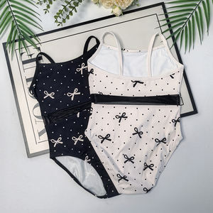 เต้นบัลเล่ต์สีชมพูสีดำสำหรับเด็กชุดรัดรูปพิมพ์ลายผูกโบว์น่ารักสินค้าใหม่ - Product Image 1