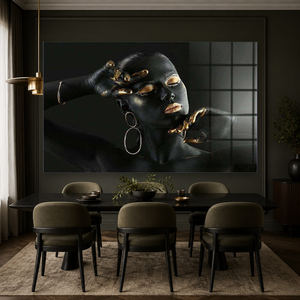 Oro nero africano donna arte della parete decorazione per la casa stampa personalizzata in <span class=keywords><strong>vetro</strong></span> <span class=keywords><strong>temperato</strong></span> dipinti d'arte - Product Image 5