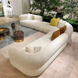 Canapé <span class=keywords><strong>d</strong></span>'Angle Courbe Nordique Minimaliste en Tissu Polaire Crème, Laine <span class=keywords><strong>d</strong></span>'<span class=keywords><strong>Agneau</strong></span>, Canapé Modulable de Luxe pour Salon - Product Image 1