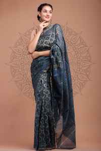 Sari de Georgette Suave para Fiesta, Diseño Exclusivo Estampado a Mano, con Bordado de Lentejuelas, Alta Calidad, Único - Product Image 3