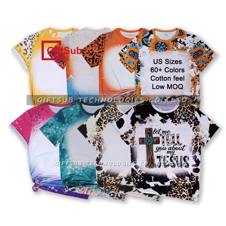 Free Sample Leopard Cow Bleached Shirts US Size Men Women Kid Sublimation Plain Faux Bleached Full Print Polyester T-shirt