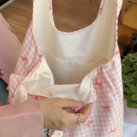 Sac de shopping pliable à imprimé carreaux vichy mignon, esthétique coquette, sac fourre-tout réutilisable en toile, style coréen Y2K pour femmes, filles et adolescentes