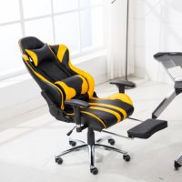 Chaise de bureau ergonomique confortable en cuir noir et jaune, chaise de jeu de luxe avec repose-pieds pour adultes
