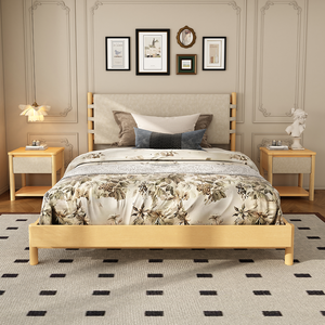 Modern Queen <b>Bed</b> <b>Frame</b> Set with 2 Nightstands Beige <b>Platform</b> <b>Bed</b> Headboard Convertible Adjustable Height Hotel Bedroom Furniture - Product Image 2