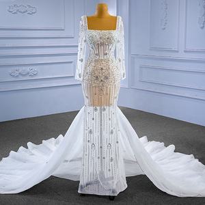 Jancember RSM67484 ilusión cuello cuadrado sirena vestidos de novia con tren largo - Product Image 1