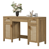Bureau de maquillage pliable en bois avec 3 tiroirs et 2 armoires, étagères réglables et miroir coulissant