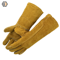 Gants de soudeur professionnels en cuir de vachette EN388 EN407, entièrement doublés, dorés, longs, 16 pouces