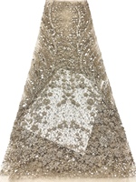 Tissu en dentelle brodée florale de luxe violet avec paillettes, tissu écologique pour vêtements