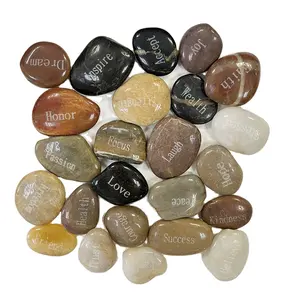 Natural engraved pebbles customized wish words printing river pebble stone with velvet bag