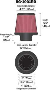 Nuevo <span class=keywords><strong>Filtro</strong></span> de Aire Universal de <span class=keywords><strong>Alto</strong></span> <span class=keywords><strong>Flujo</strong></span> <span class=keywords><strong>K</strong></span>&<span class=keywords><strong>N</strong></span> con Abrazadera para Abarth 124 Spider (1.4L) 2016- OE RG-1001RD, Brida 63, Altura del <span class=keywords><strong>Filtro</strong></span> - Product Image 2