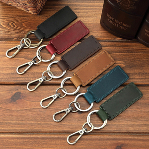 Porte-clés en cuir rétro en cuir de vachette avec fermoir mousqueton en métal, pendentif personnalisé anti-perte pour clés de <span class=keywords><strong>voiture</strong></span> - Product Image 1