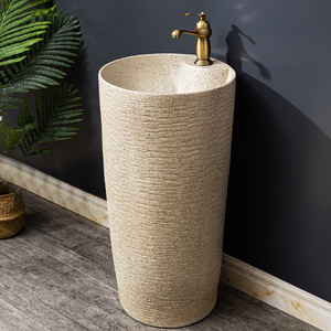 Lavabo <span class=keywords><strong>colonne</strong></span> monotrou sur pied intégré moderne et minimaliste en céramique pour cour, balcon, toilettes - Product Image 1