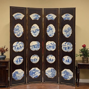 Écran pliant à quatre panneaux inspiré de la porcelaine bleue blanche classique chinoise cloison en <span class=keywords><strong>bois</strong></span> massif salon chambre Antique - Product Image 6