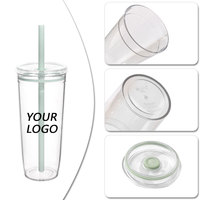 Gobelet réutilisable à double paroi pour thé Boba 350ml 450ml 650ml en acrylique pour boissons froides avec couvercle et paille colorée