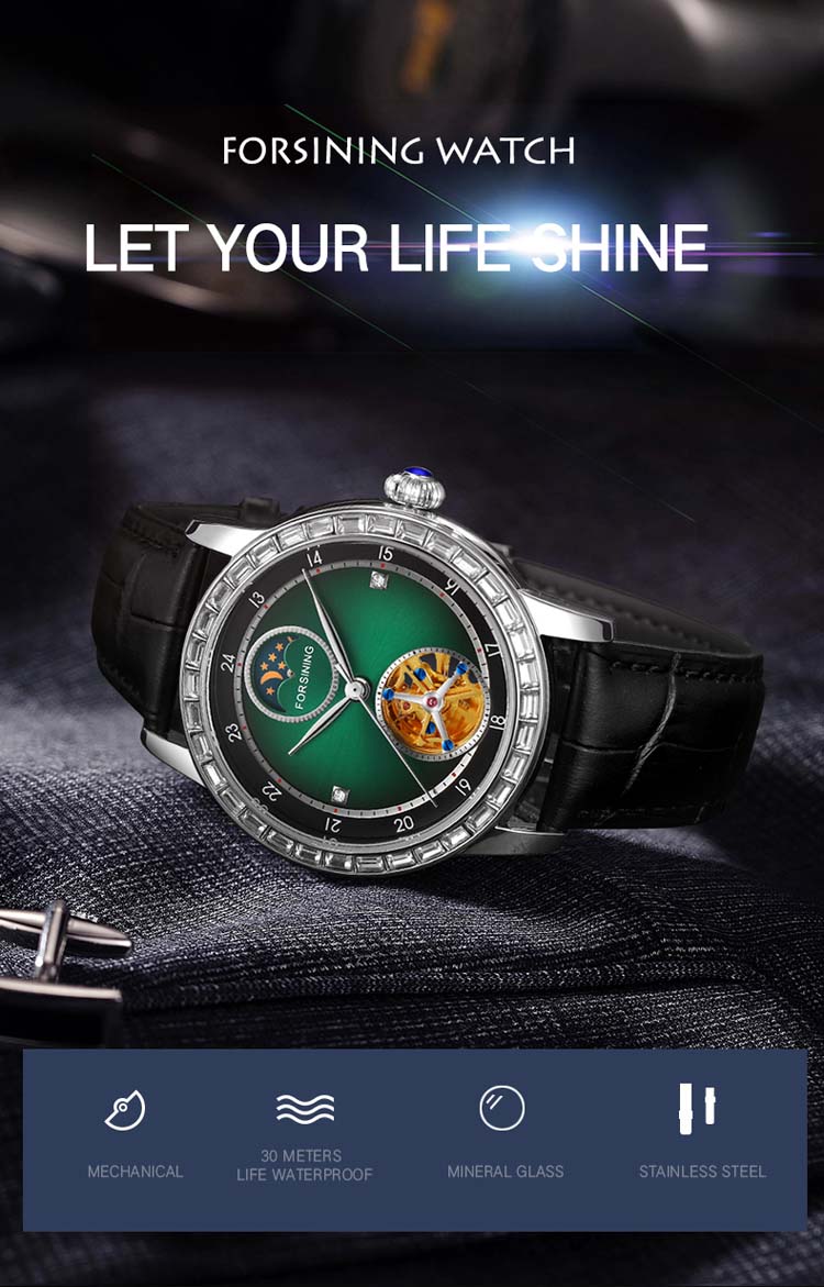 FORSINING 8257 Роскошные мужские часы с механизмом в античном стиле с ремешком из натуральной кожи автоматические винтажные деловые часы с Лунной фазой