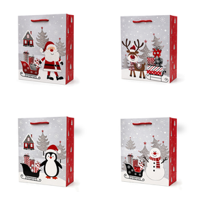 Individuelle Logo Weihnachts-Kraftpapier-Geschenktüten Großhandel Rentier- und Weihnachtsmann-Muster Festliche Verpackungstaschen mit Griffen - Product Image 4