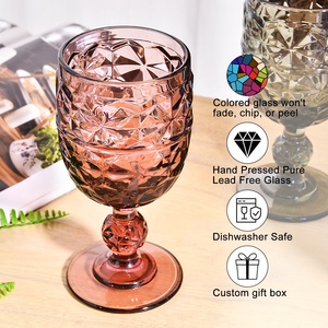 Samyo 340ml <strong>Glassware</strong> Pressed Embossed Vintage <strong>Diamond</strong> Goblet Glass Wedding Colorful Wine Glasses - Product Image 2