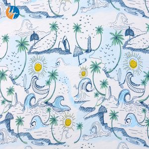 Kemeja baju musim panas ramah lingkungan, baju garmen tekstil lembut teknik tenun motif bunga makhluk laut kain Rayon bersirkulasi - Product Image 1