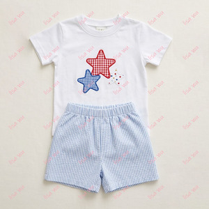 Abito da festa per bambina con colletto a conchiglia in seersucker personalizzato, per neonati, primavera estate, con monogramma, per il 4 luglio - Product Image 6