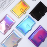 A6 Holografischer Notizbuch-Budget-Planer aus PU-Leder mit Regenbogen-Cover, 6-Ring-A6-Ordner, Budget-Geldumschläge als Planer