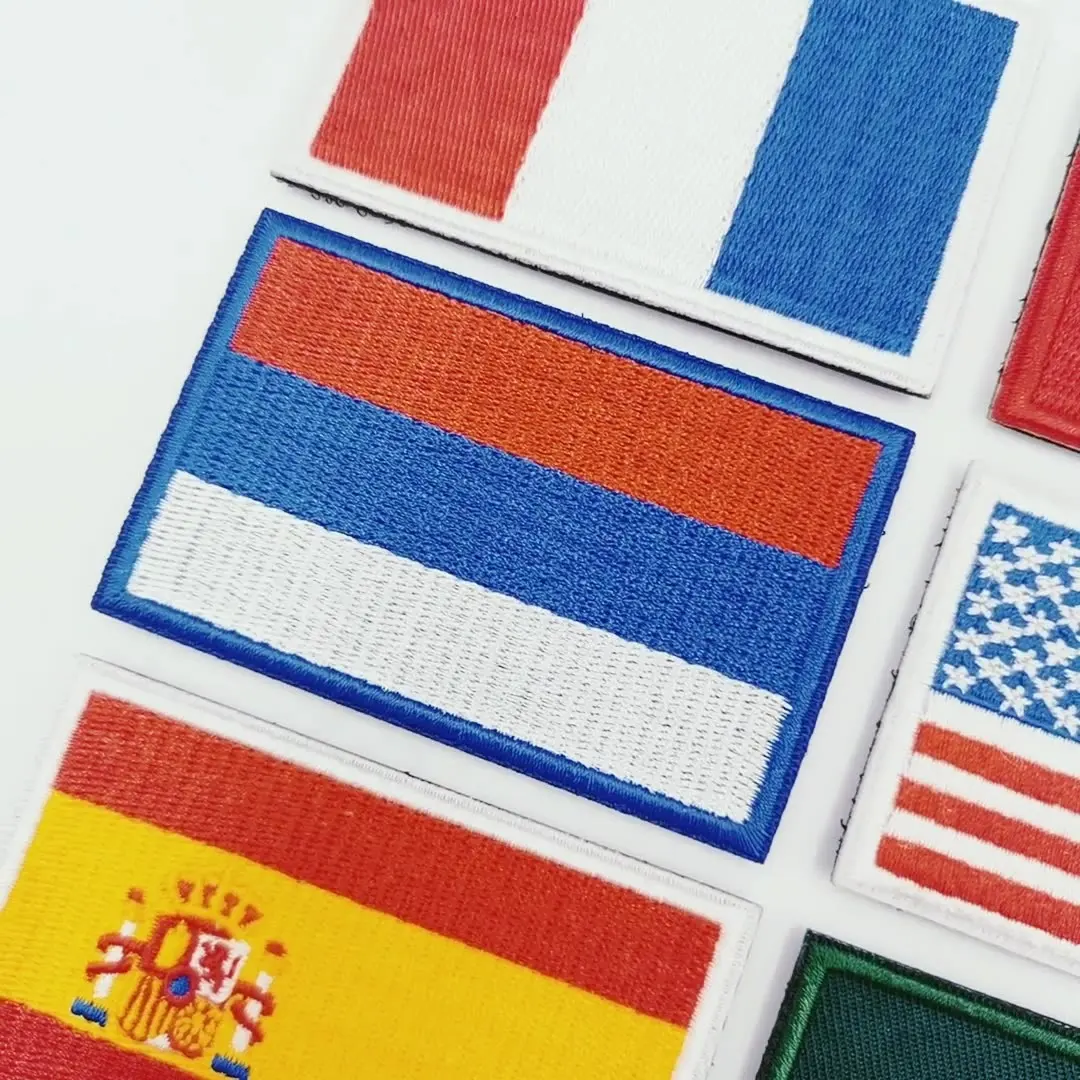 Pabrik kustom grosir pakaian Logo besi Pada patch bordir tenun bendera nasional bordir patch lencana