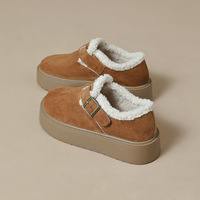 Chaussures d'hiver chaudes pour femmes, style streetwear, bout rond, col en fourrure, tige en tissu peluche, boucle réglable, plateforme, chaussures décontractées pour la marche