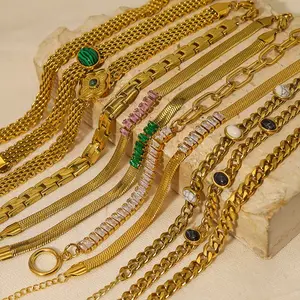18K Gold kubanische Ketten Armbänder hohe Qualität Titan Stahl Naturperlen-Damenarmband Schmuck Großhandel Fabrik