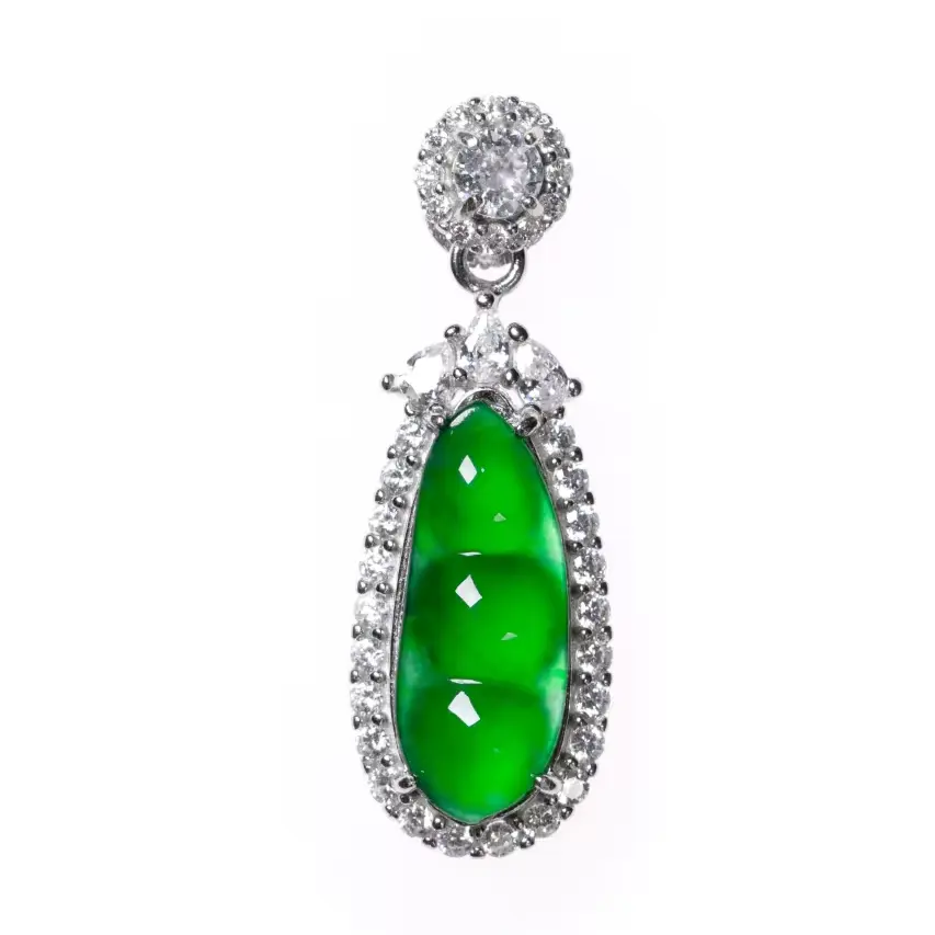 Ciondolo Chinoiserie a forma di fagiolo verde collana Custom gioielli moda collane S925 giadeite ciondolo