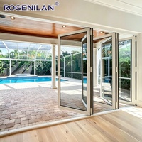 ROGENILAN Portes pliantes en aluminium sur mesure à double vitrage, portes accordéon en verre trempé pour l'extérieur