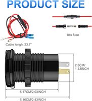 Carcasa de aluminio doble QC3.0 de 12V-24V, salida USB PD de 30W con voltímetro Digital e interruptor de botón para barco, autobús marino, RV