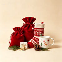 Chaussette de Noël en tricot, motif flocon de neige rouge, sac cadeau de Noël pour cheminée, décoration de fête familiale, emballage cadeau de vacances