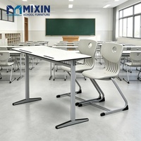 Ensemble table et chaise scolaire deux places avec base à patins, hauteur fixe, pour salle de classe et salle de formation