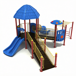 Structure de jeu éducative en plastique pour l'extérieur avec toboggan, cadre métallique et rampe accessible pour écoles, jardins et parcs commerciaux - Product Image 1