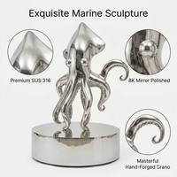 Sculpture moderne de pieuvre géante des profondeurs marines en acier inoxydable poli miroir pour jardin extérieur, art animalier marin