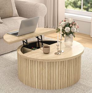 Mesa <span class=keywords><strong>de</strong></span> <span class=keywords><strong>Centro</strong></span> Moderna con Tapa Elevable y Almacenamiento, Mueble <span class=keywords><strong>de</strong></span> Salón, Mesa Redonda <span class=keywords><strong>de</strong></span> Madera con Compartimento Oculto - Product Image 1