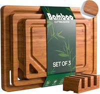 Bamboe snijplank set 3-delig met houder, opvouwbaar design, milieuvriendelijk, diepe sapgroeven